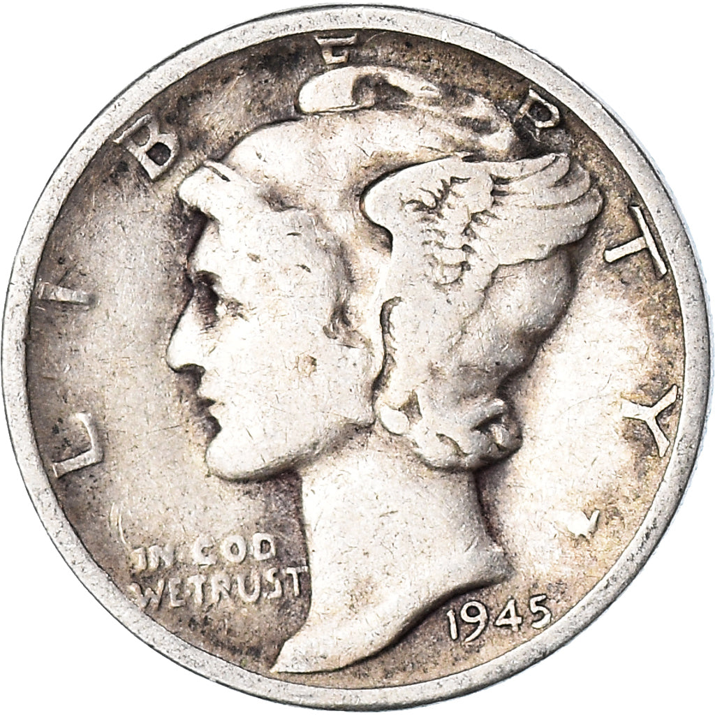 Monnaie, États-Unis, Mercury Dime, Dime, 1945, U.S. Mint, Denver, TB+, Argent