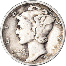 Monnaie, États-Unis, Mercury Dime, Dime, 1945, U.S. Mint, Denver, TB+, Argent