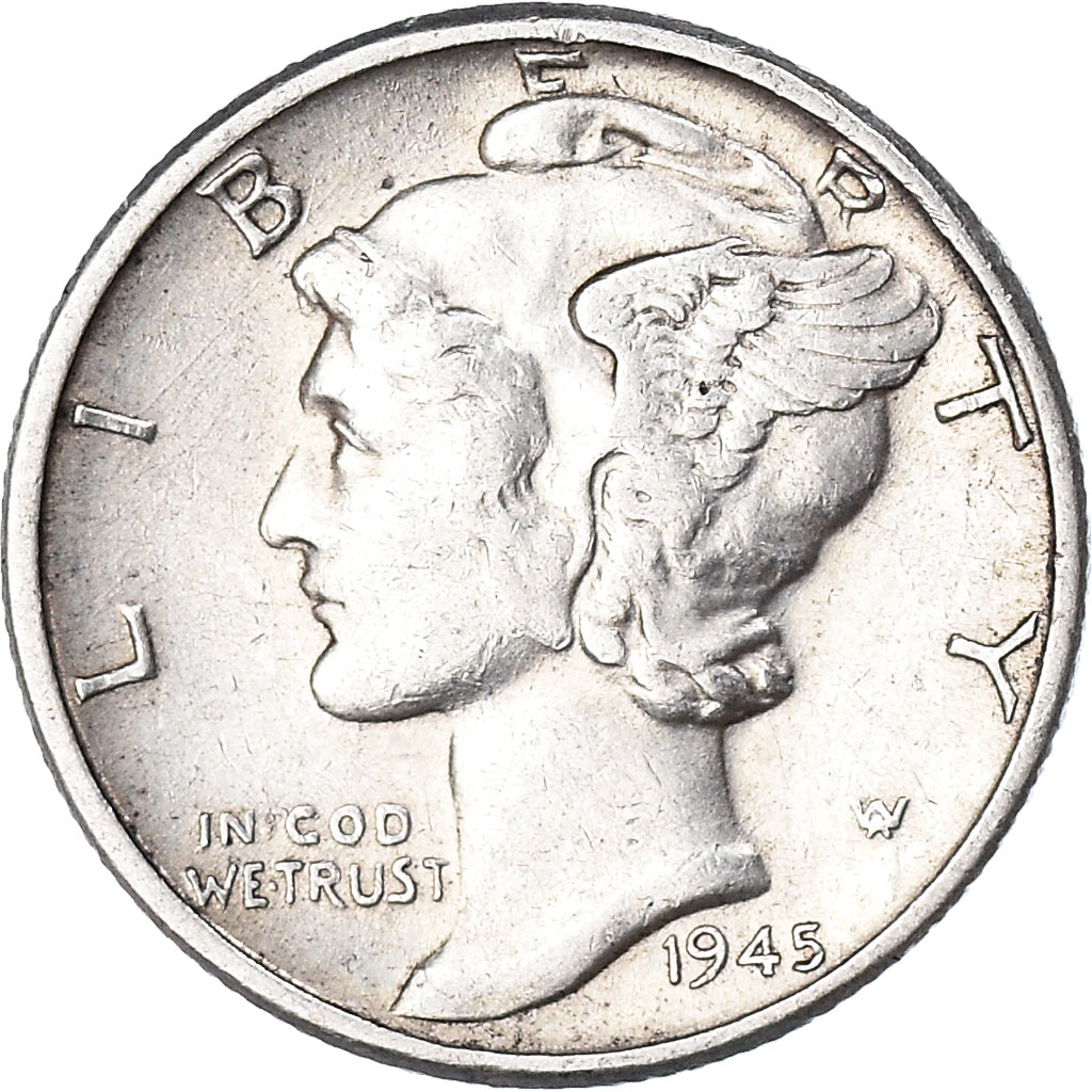 Coin, United States, Mercury Dime, Dime, 1945, U.S. Mint, Philadelphia