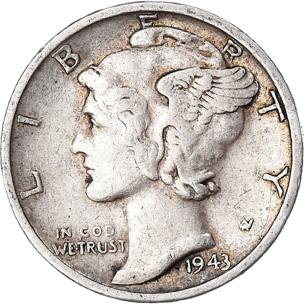 Coin, United States, Mercury Dime, Dime, 1943, U.S. Mint, San Francisco
