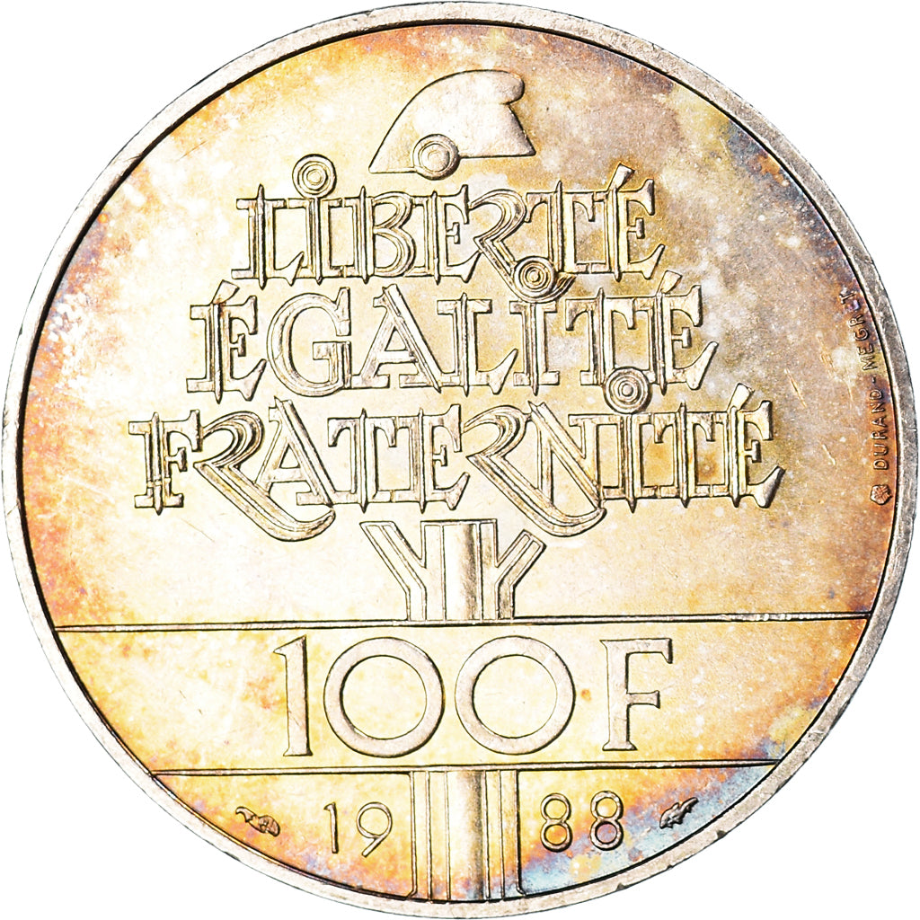 Coin, France, Fraternité, 100 Francs, 1988, AU(50-53), Silver, KM:966