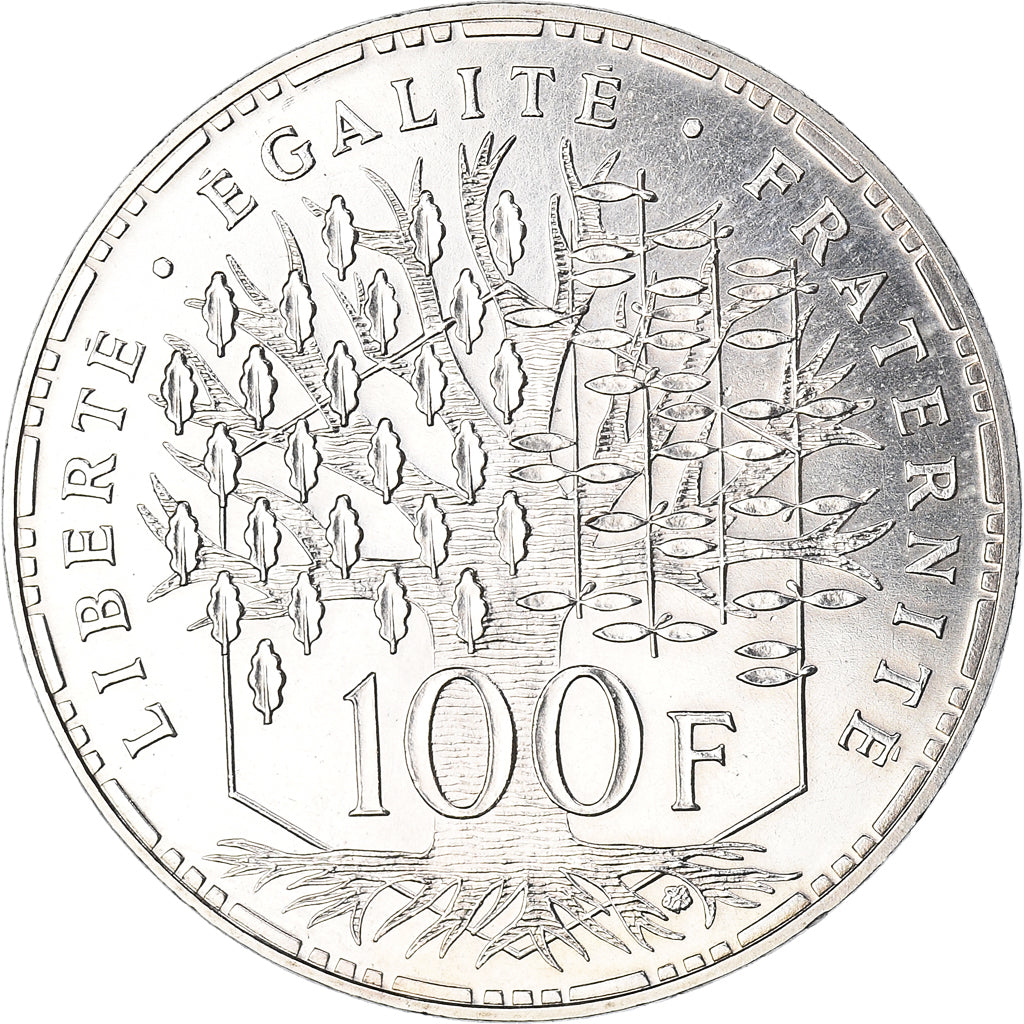 Moeda, França, Panthéon, 100 Francs, 1986, Paris, MS(63), Prata, KM:951.1