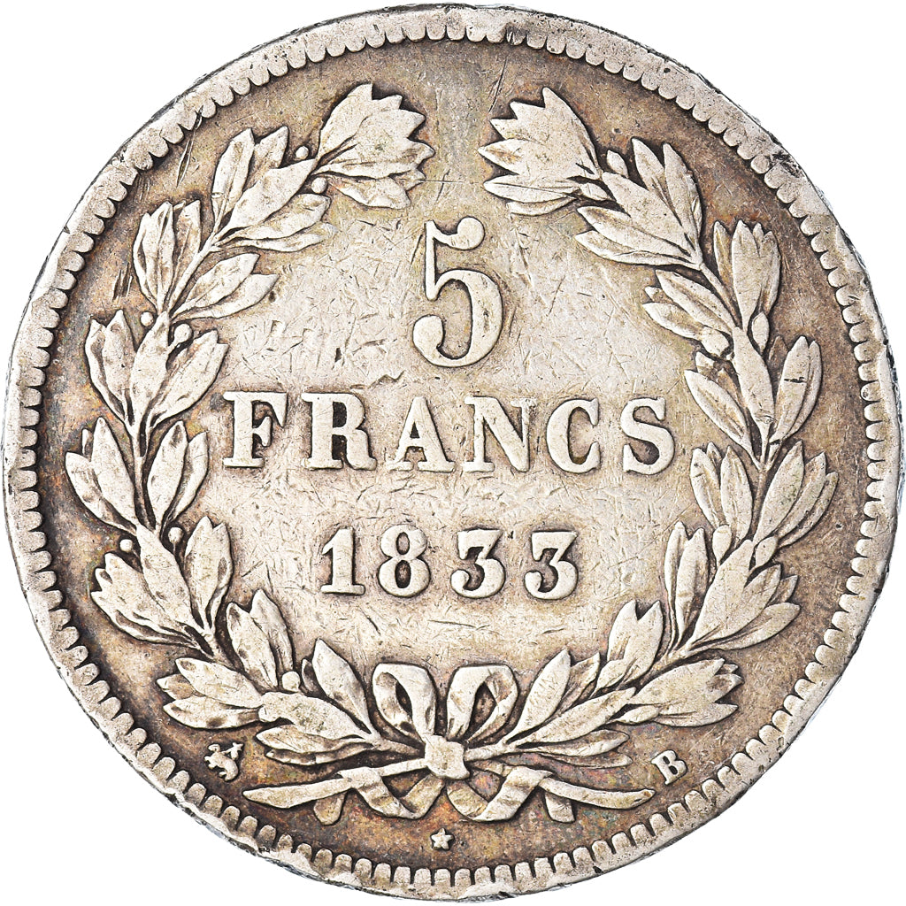 Coin, France, Louis-Philippe, 5 Francs, 1833, Rouen, VF(30-35), Silver
