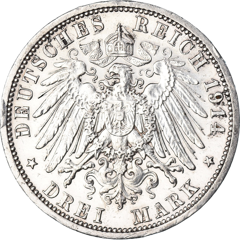 Coin, German States, PRUSSIA, Wilhelm II, 3 Mark, 1914, Berlin, AU(55-58)