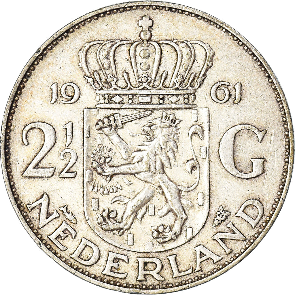 Moneta, Paesi Bassi, Juliana, 2-1/2 Gulden, 1961, BB, Argento, KM:185
