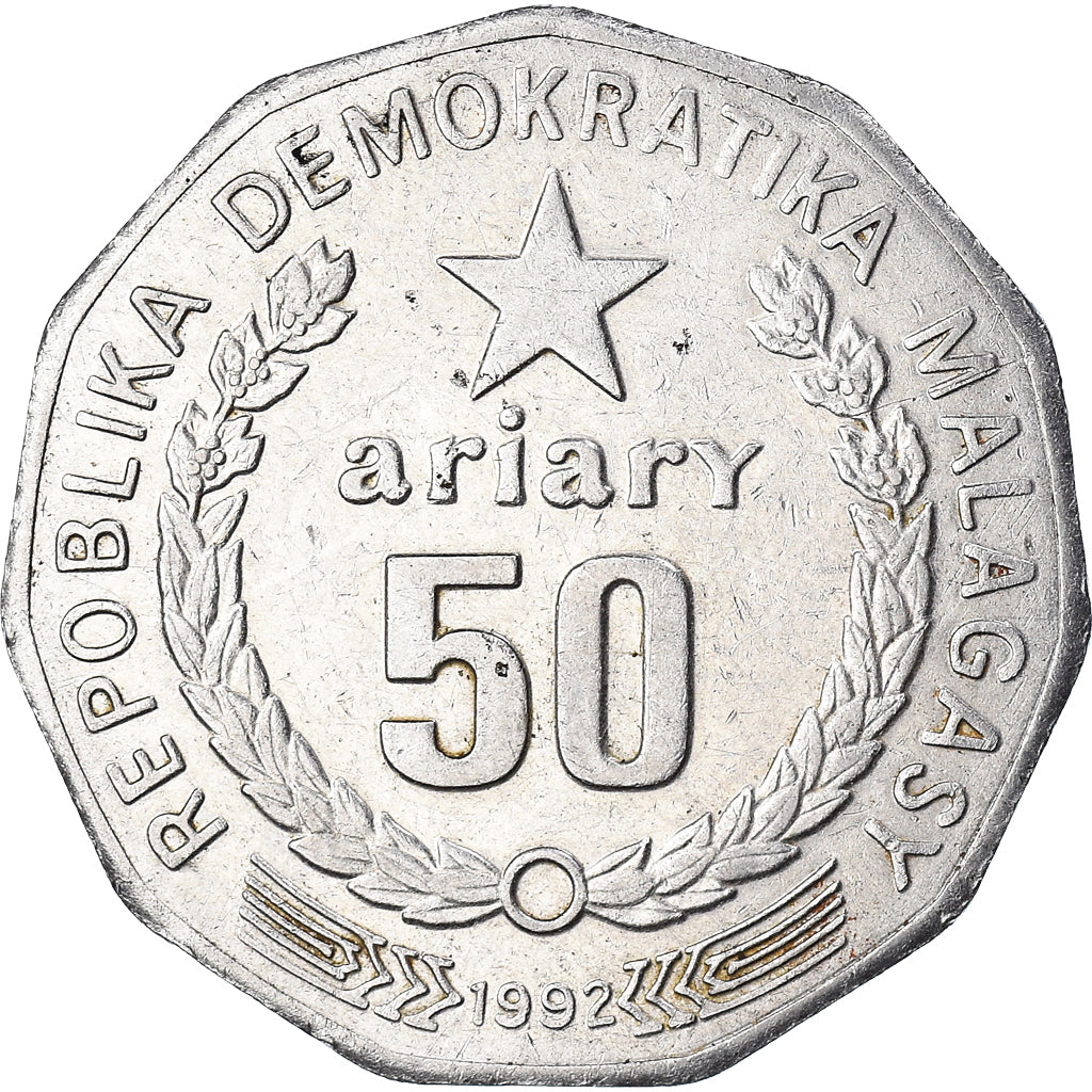 Monnaie, Madagascar, 50 Ariary, 1992, TTB, Acier inoxydable, KM:20