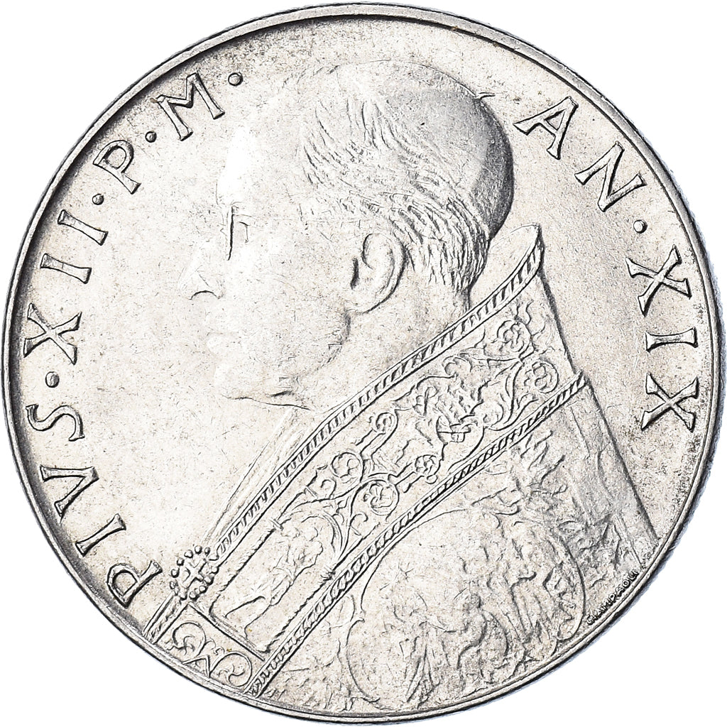 Coin, VATICAN CITY, Pius XII, 100 Lire, 1957, EF(40-45), Stainless Steel, KM:55