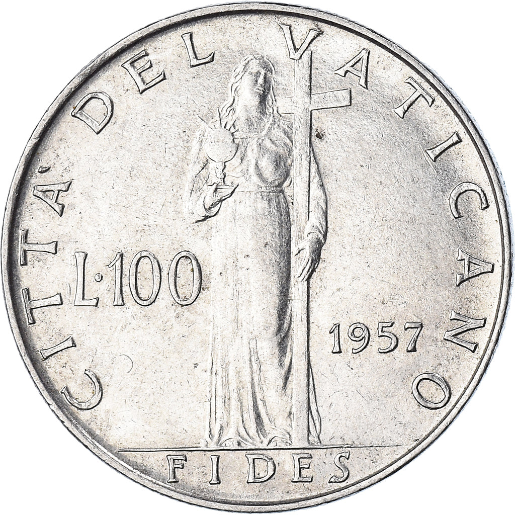 Coin, VATICAN CITY, Pius XII, 100 Lire, 1957, EF(40-45), Stainless Steel, KM:55