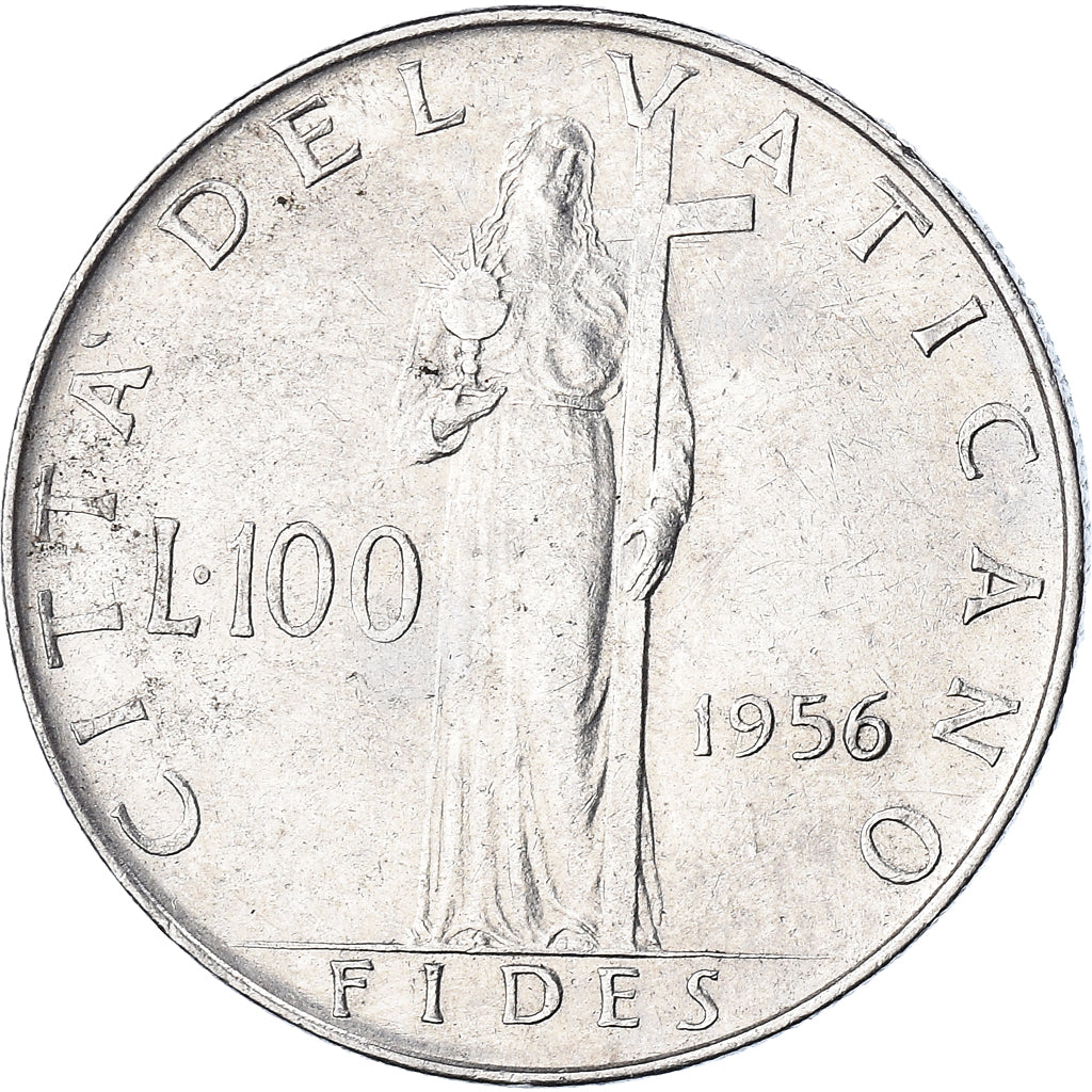 Monnaie, Cité du Vatican, Pius XII, 100 Lire, 1956, TTB, Acier inoxydable