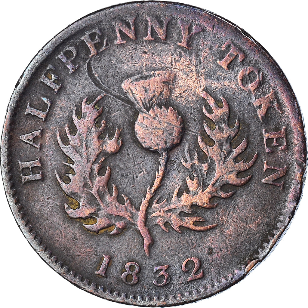 Coin, Canada, 1/2 Penny Token, 1832, VF(30-35), Bronze