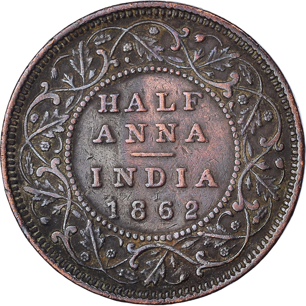Coin, INDIA-BRITISH, Victoria, 1/2 Anna, 1862, VF(30-35), Copper, KM:468