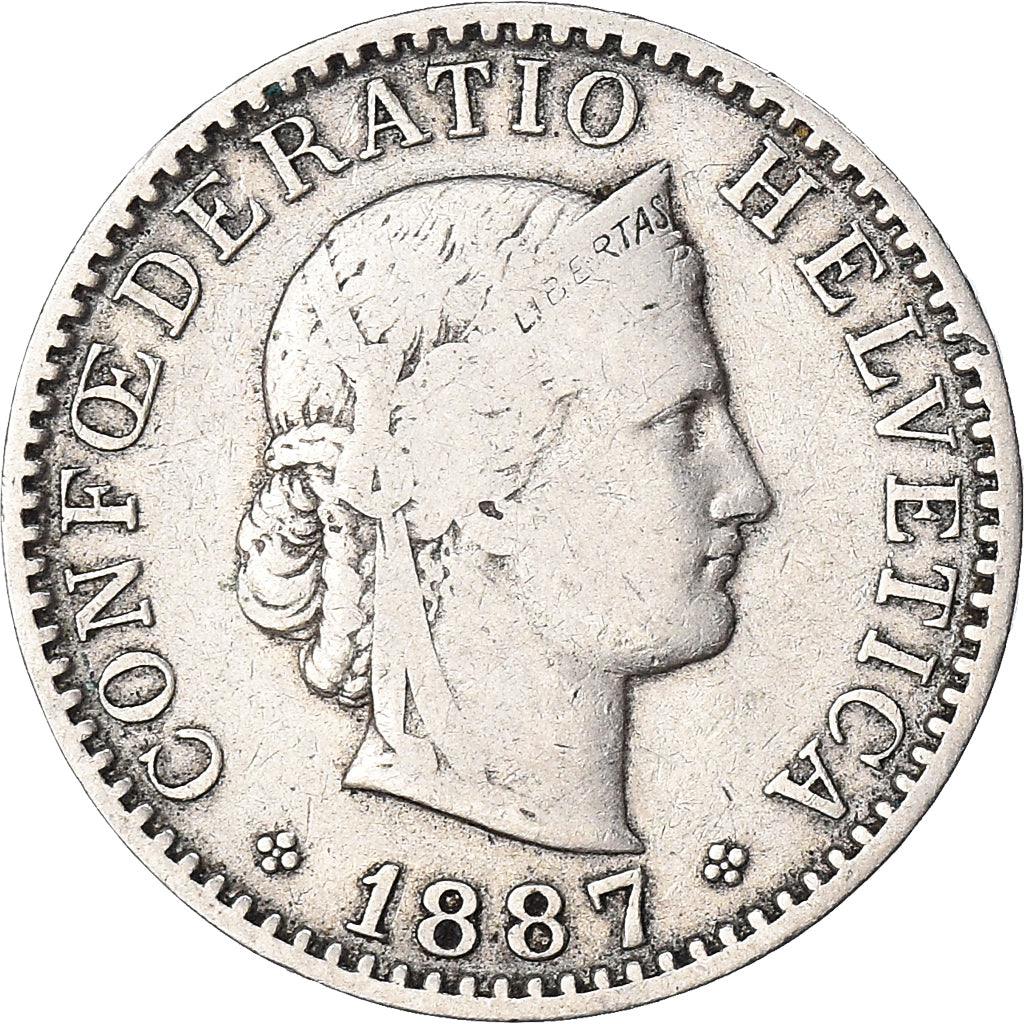 Coin, Switzerland, 20 Rappen, 1887, Bern, VF(20-25), Nickel, KM:29