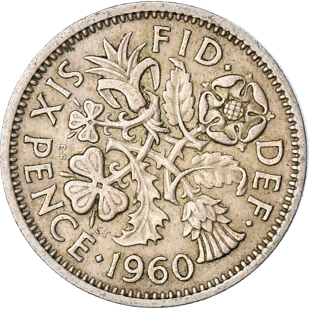 Munten, Groot Bretagne, Elizabeth II, 6 Pence, 1960, FR+, Cupro-nikkel, KM:903
