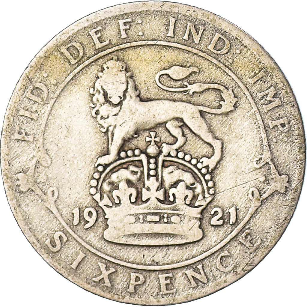 Coin, Great Britain, George V, 6 Pence, 1921, VF(30-35), Silver, KM:815a.1