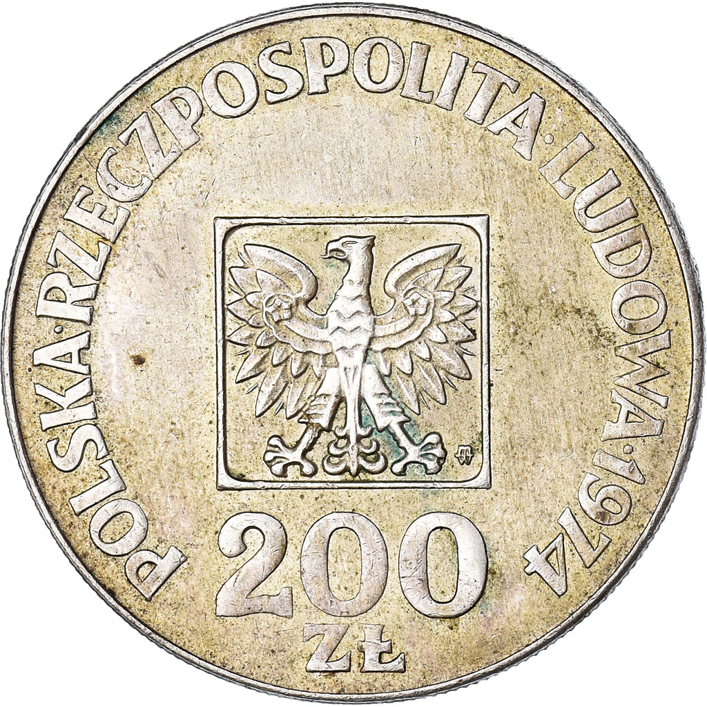 Coin, Poland, 200 Zlotych, 1974, Warsaw, EF(40-45), Silver, KM:72