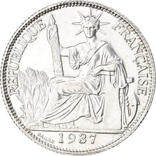 Munten, FRANS INDO-CHINA, 20 Cents, 1937, Paris, ZF+, Zilver, KM:17.2