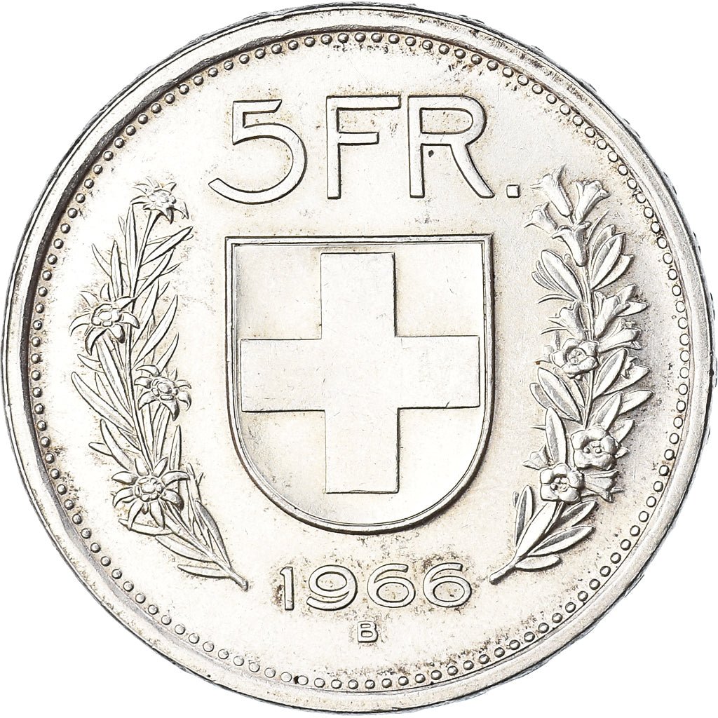 Coin, Switzerland, 5 Francs, 1966, Bern, AU(50-53), Silver, KM:40