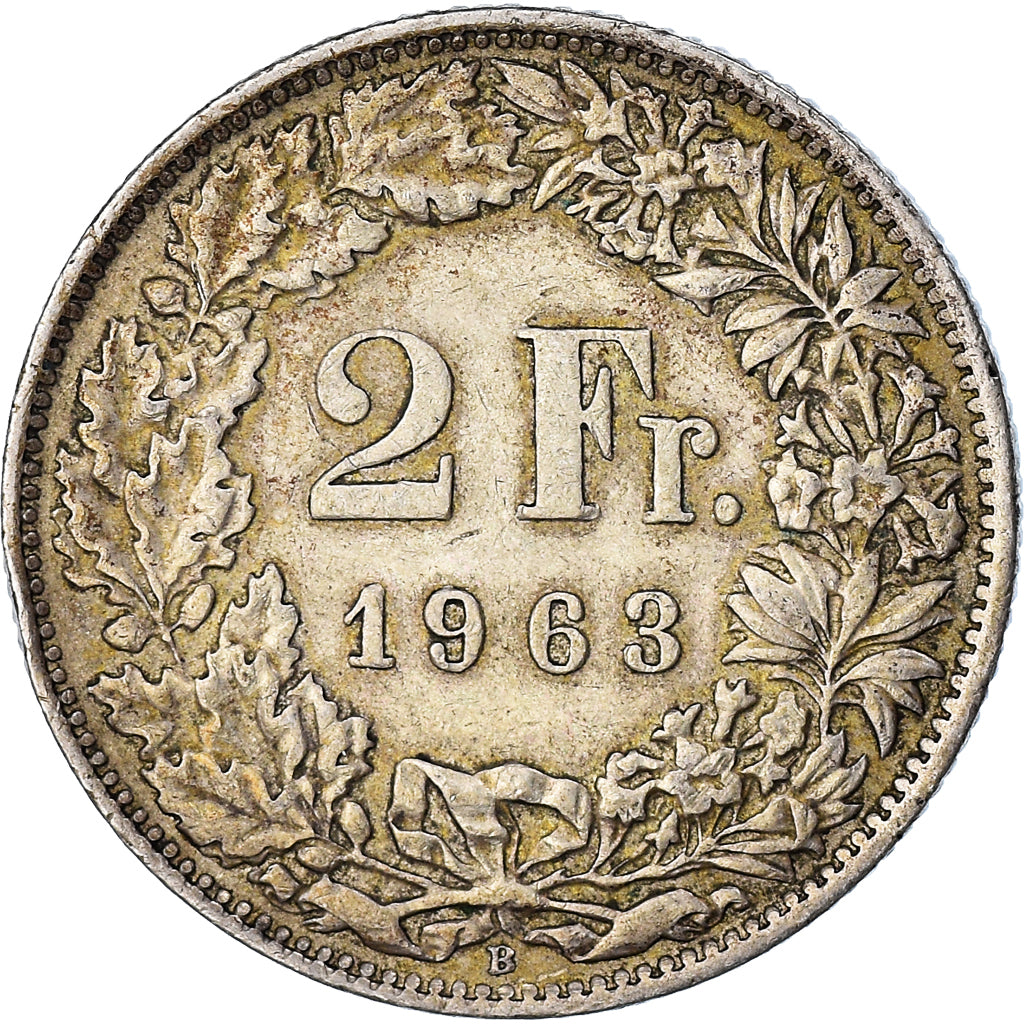 Coin, Switzerland, 2 Francs, 1963, Bern, EF(40-45), Silver, KM:21