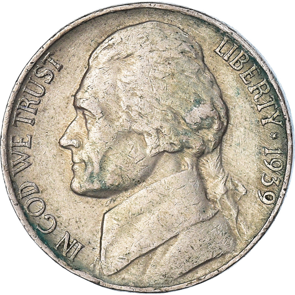 Moneta, Stati Uniti, Jefferson Nickel, 5 Cents, 1939, U.S. Mint, Philadelphia
