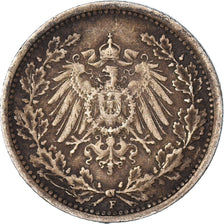 Münze, Deutsch Staaten, 1/2 Mark, 1918, Stuttgart, SS, Silber, KM:17