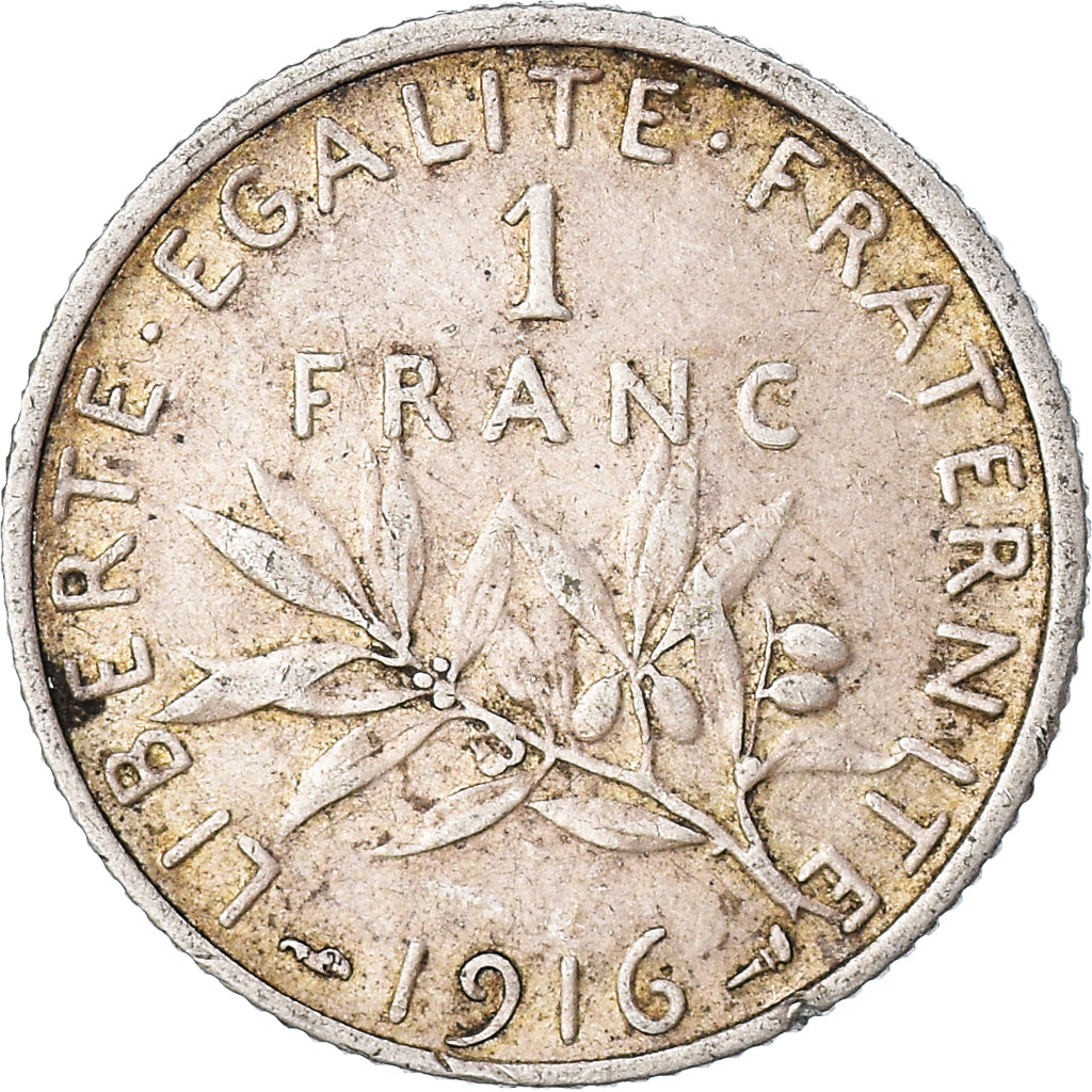 Moneta, Francia, Semeuse, Franc, 1916, Paris, 1 Franc, MB, Argento, KM:844.1