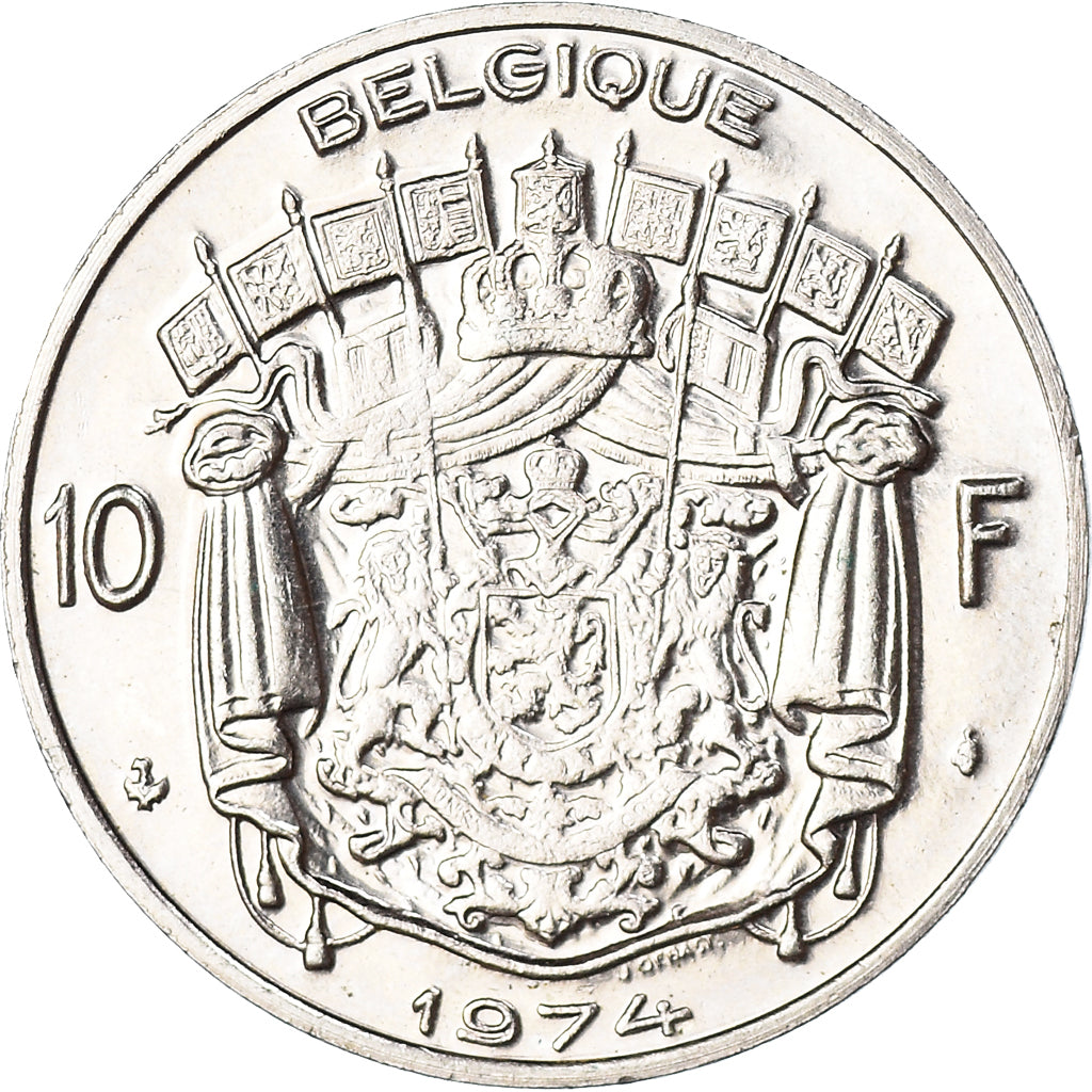 Moeda, Bélgica, 10 Francs, 10 Frank, 1974, Brussels, AU(50-53), Níquel