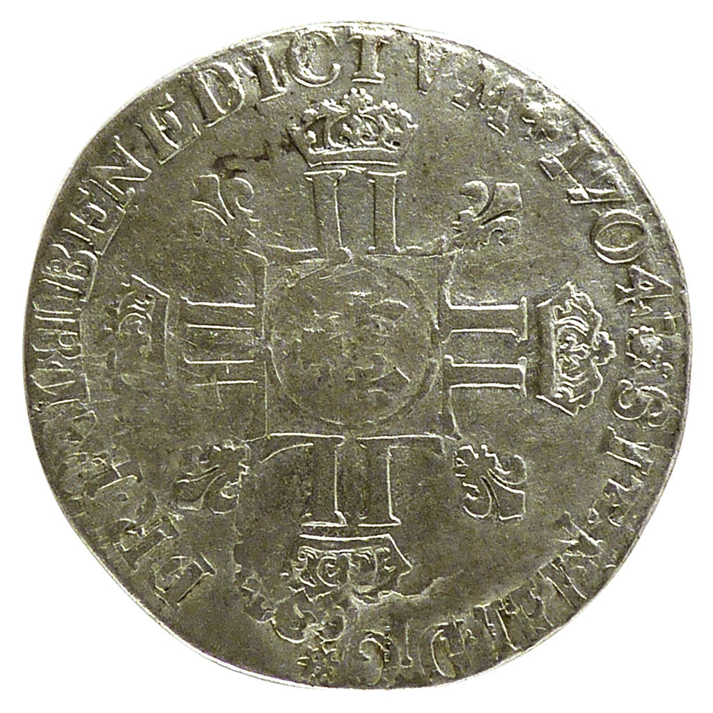 FRANCE, 1/4 Écu aux 8 L 2e type, ¼ Ecu, 1704, Rouen, KM #352.2, VF(20-25),...