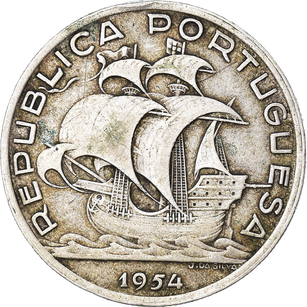 Coin, Portugal, 10 Escudos, 1954, VF(30-35), Silver, KM:586