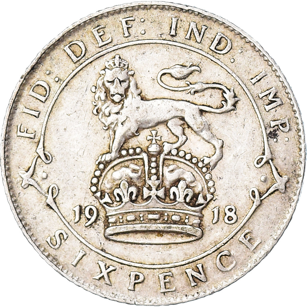 Coin, Great Britain, George V, 6 Pence, 1918, EF(40-45), Silver, KM:815