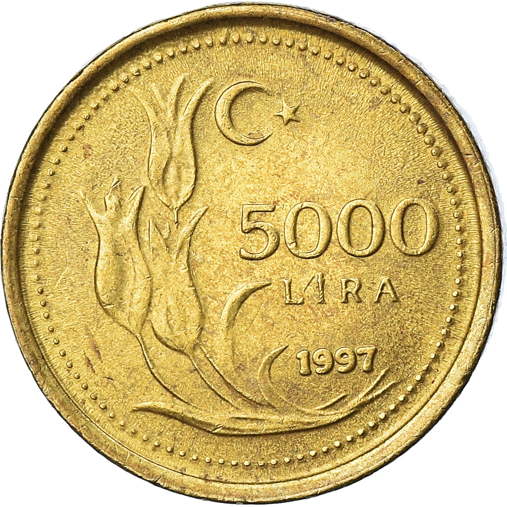 Coin, Turkey, 5000 Lira, 1997, AU(55-58), Brass, KM:1029.1