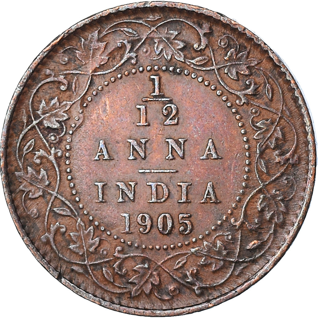 Coin, INDIA-BRITISH, Edward VII, 1/12 Anna, 1 Pie, 1905, EF(40-45), Copper