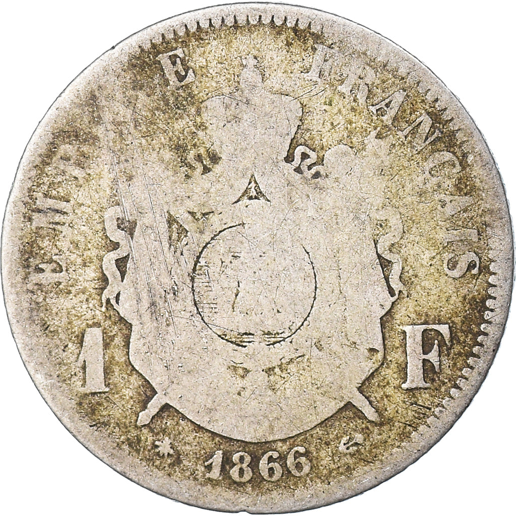 Moneta, Francia, Napoleon III, Napoléon III, Franc, 1866, Paris, B+, Argento