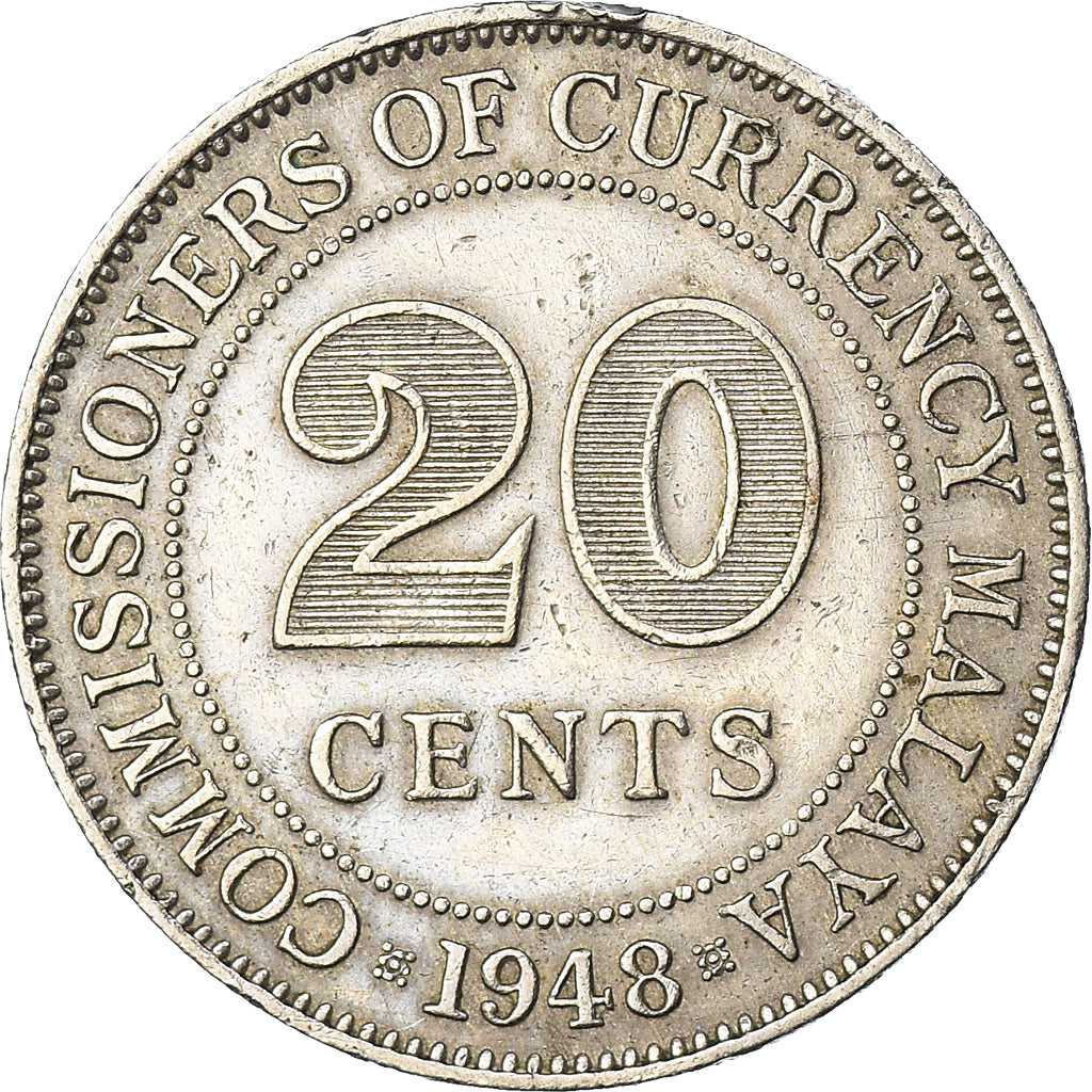 Münze, MALAYA, 20 Cents, 1948, SS, Kupfer-Nickel, KM:9