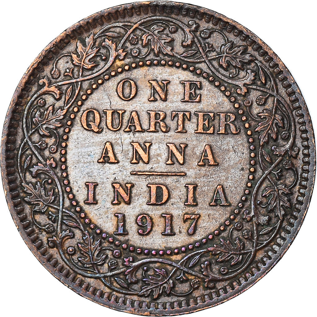 Coin, INDIA-BRITISH, George V, 1/4 Anna, 1917, EF(40-45), Bronze, KM:512