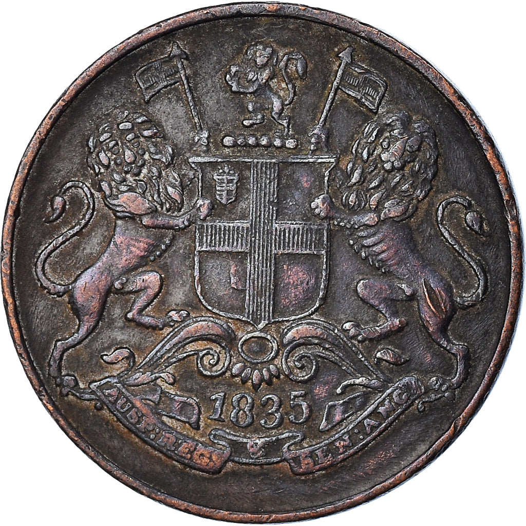 Monnaie, Inde britannique, 1/4 Anna, 1835, Bombay, TTB, Cuivre, KM:446.2