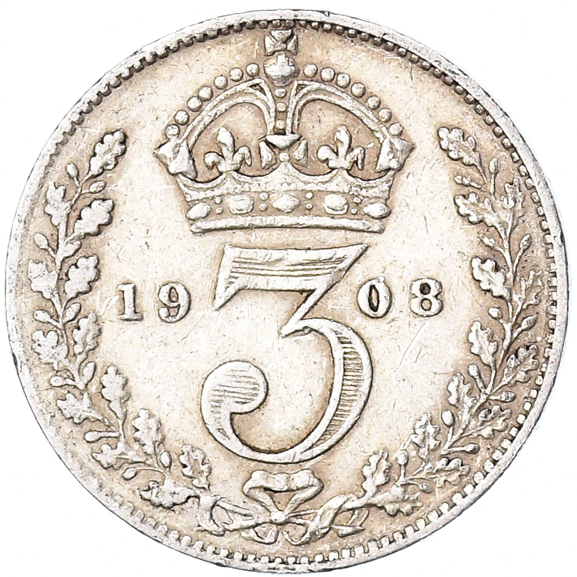 Coin, Great Britain, Edward VII, 3 Pence, 1908, EF(40-45), Silver, KM:797.2