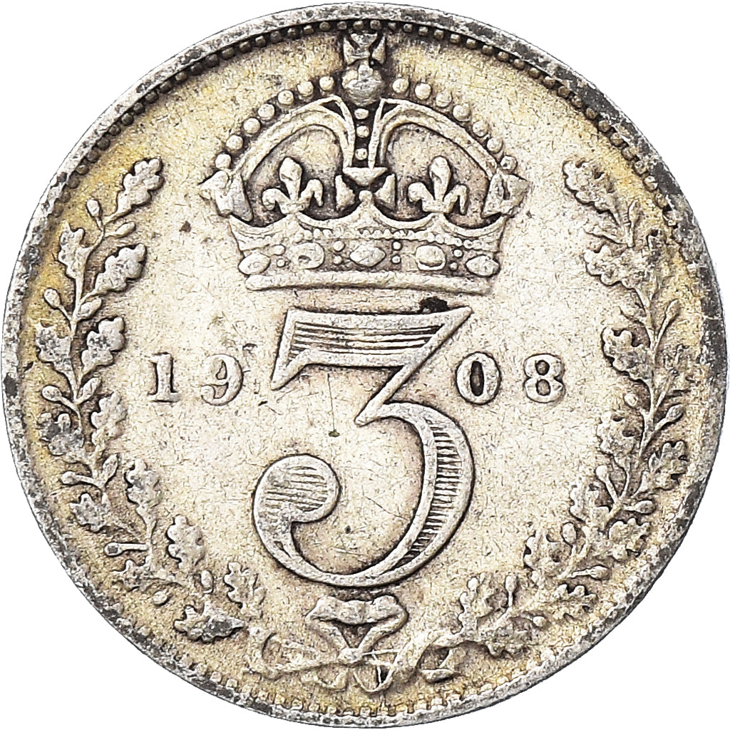 Coin, Great Britain, Edward VII, 3 Pence, 1908, VF(30-35), Silver, KM:797.2