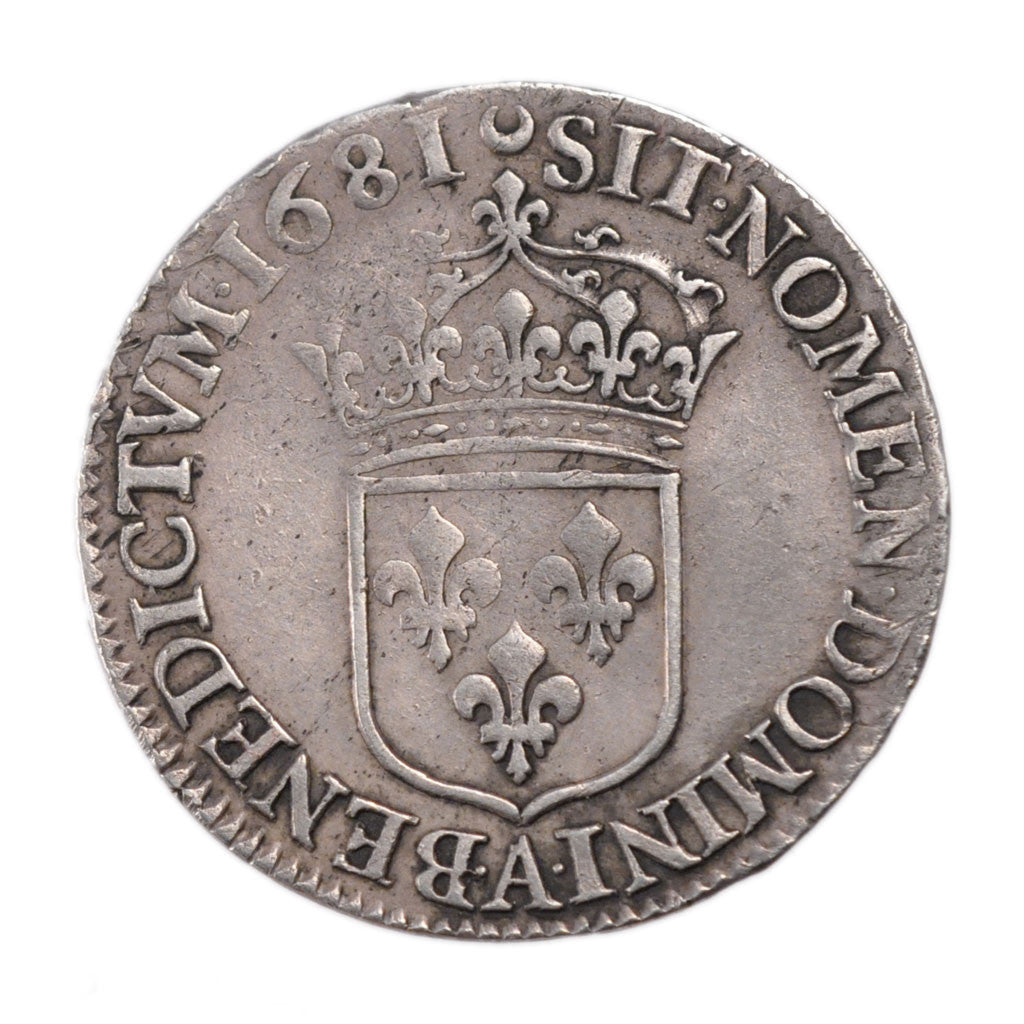Moneda, Francia, Louis XIV, 1/2 Écu à la cravate, 1/2 Ecu, 1681, Paris, MBC