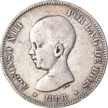 Moneda, España, Alfonso XIII, 5 Pesetas, 1888, Madrid, BC+, Plata, KM:689