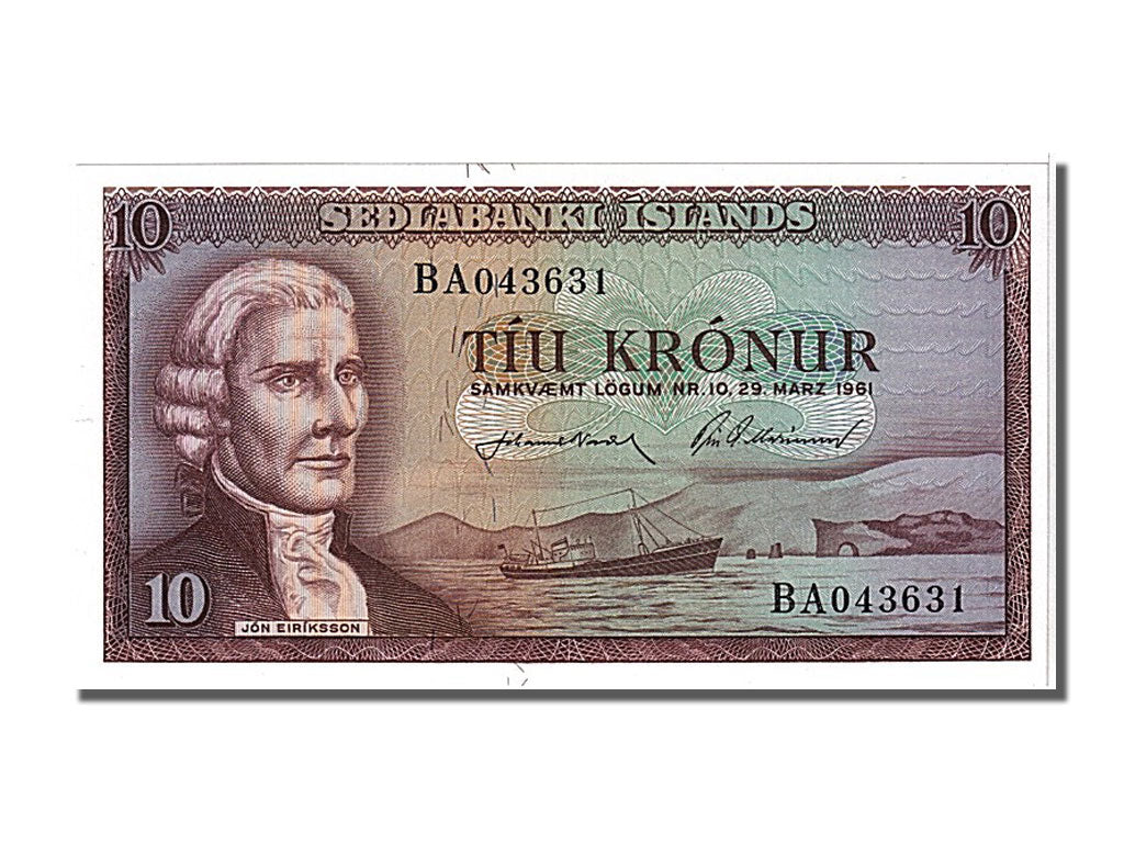 Iceland, 10 Krónur, 1961, KM #42, UNC(65-70), BA043631