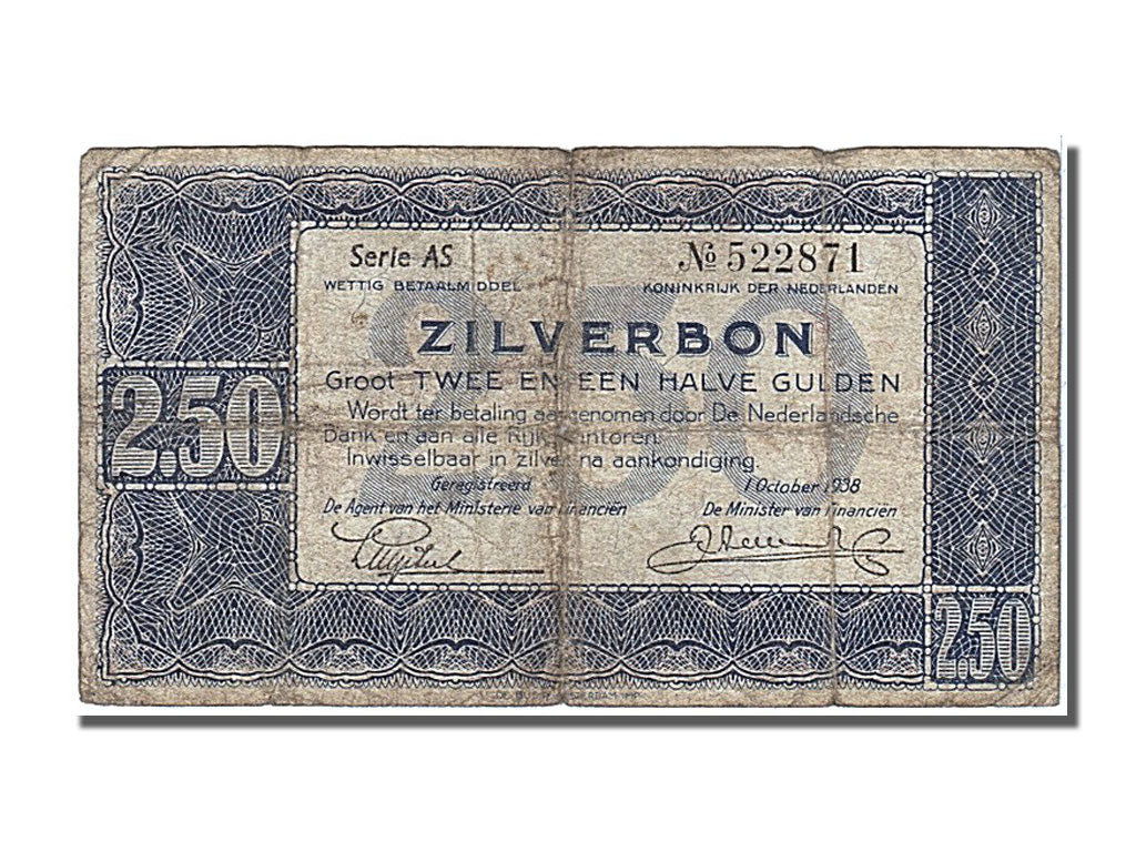 Netherlands, 2 1/2 Gulden, 1938, KM #62, 1938-10-01, VF(20-25), AS