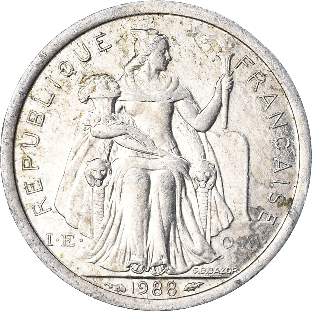 Coin, New Caledonia, Franc, 1988, Paris, EF(40-45), Aluminum, KM:10, Lecompte:49