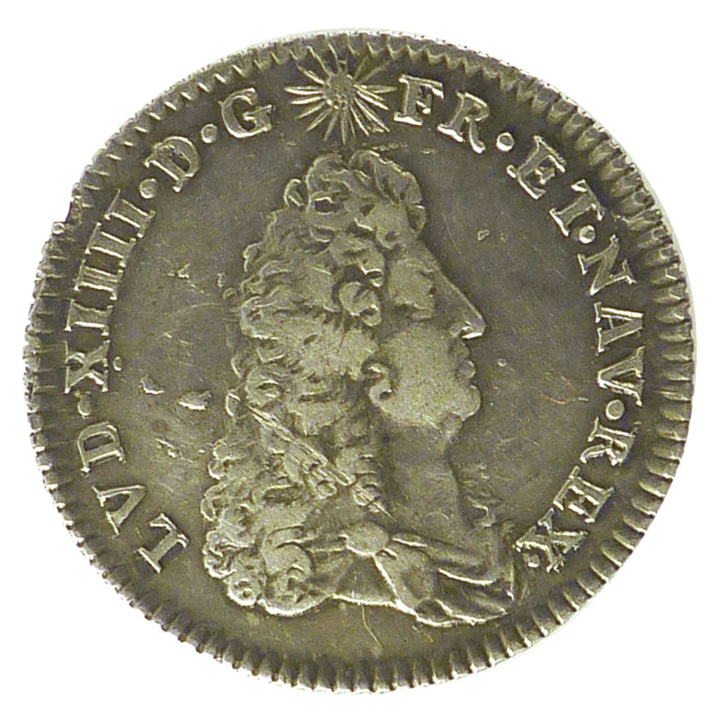 FRANCE, 1/8 Ecu, 1686, Lille, AU(50-53), Silver, Gadoury #130, 4.60