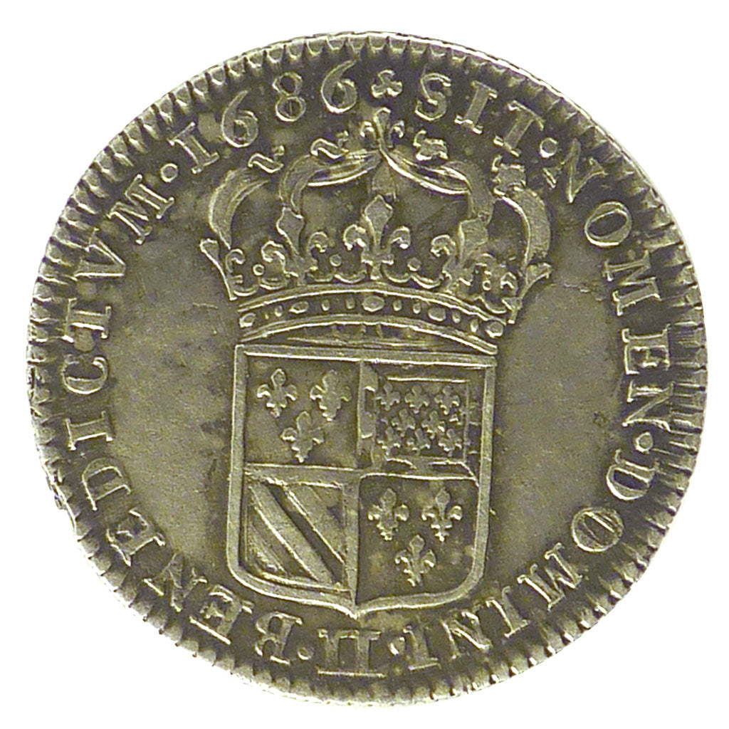 FRANCE, 1/8 Ecu, 1686, Lille, AU(50-53), Silver, Gadoury #130, 4.60