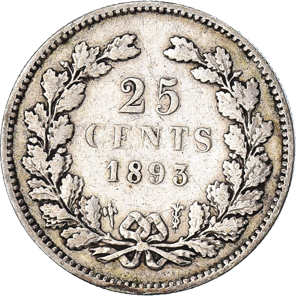Munten, Nederland, Wilhelmina I, 25 Cents, 1893, FR+, Zilver, KM:115