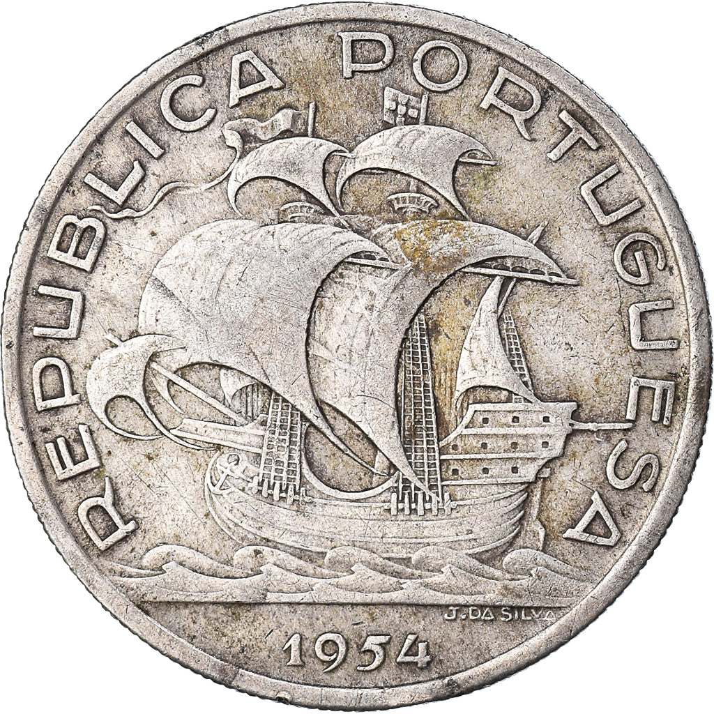 Coin, Portugal, 10 Escudos, 1954, EF(40-45), Silver, KM:586
