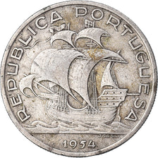 Coin, Portugal, 10 Escudos, 1954, EF(40-45), Silver, KM:586