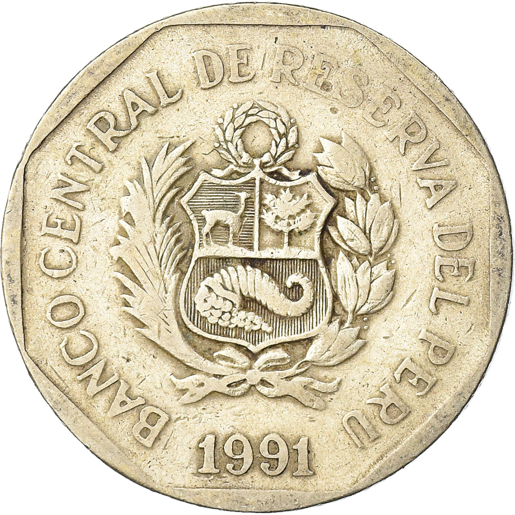 Coin, Peru, Nuevo Sol, 1991, Lima, VF(30-35), Copper-Nickel-Zinc, KM:308.1