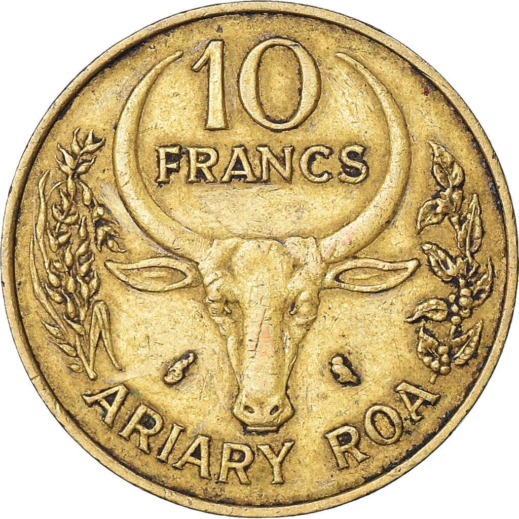 Coin, Madagascar, 10 Francs, 2 Ariary, 1970, Paris, EF(40-45), Aluminum-Bronze