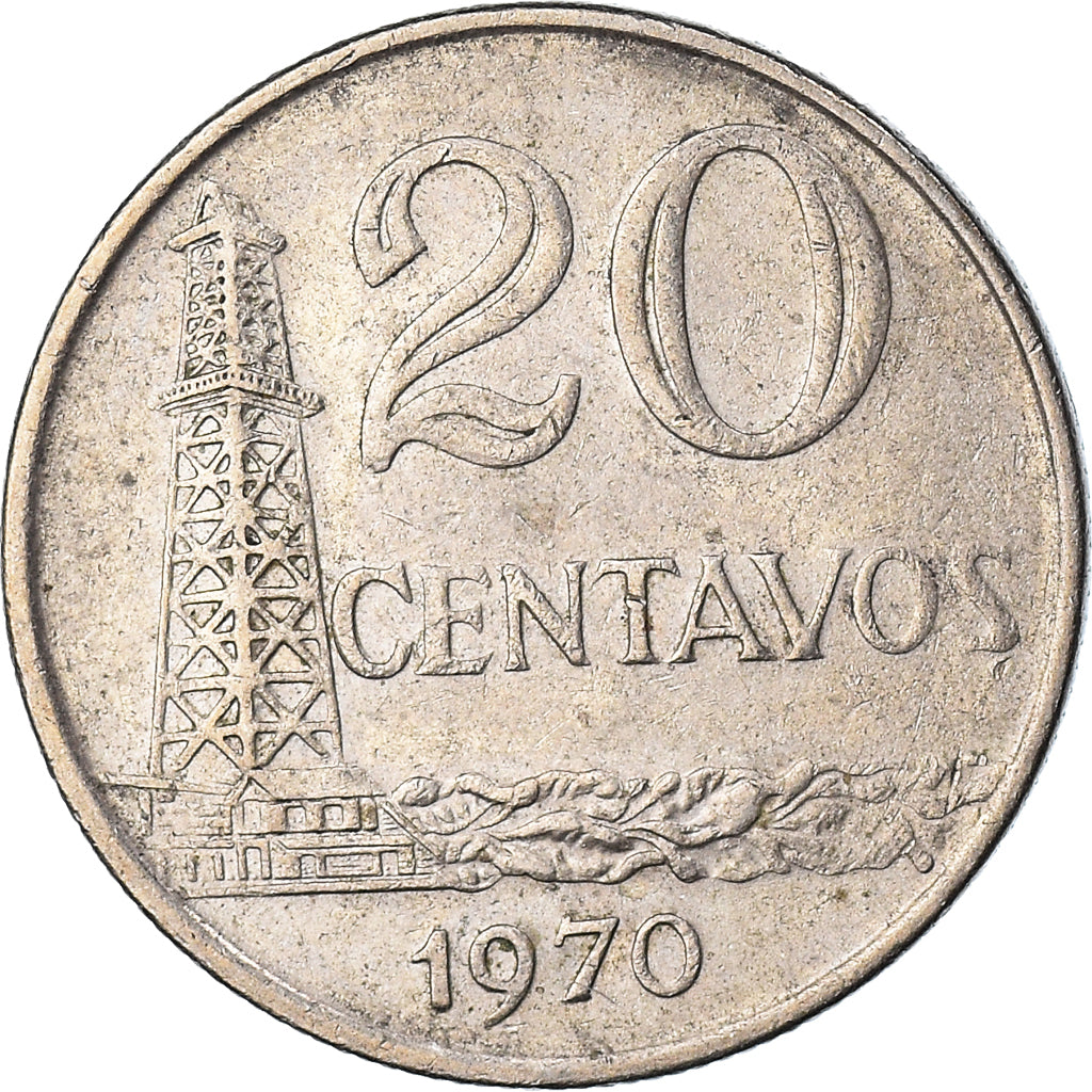Moneta, Brazylia, 20 Centavos, 1970, die adjustment strike error, EF(40-45)